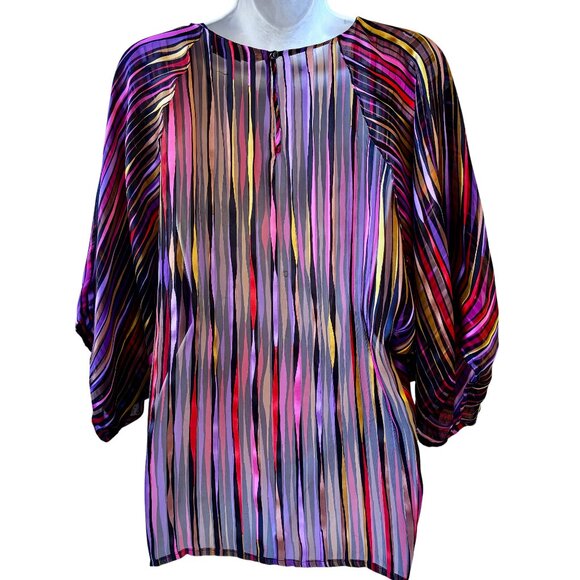 The Silk Farm Vintage 80's Blouse Top Pullover SHEER Striped size 8 - Picture 5 of 13